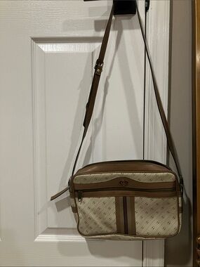 Brown and Cream Crossbody Shoulder Bag